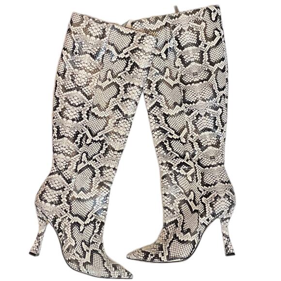 Gianni Bini Shoes - 6 Gianni Bini Lennoxe Snake Print Leather Tall Boots White Women’s NWT